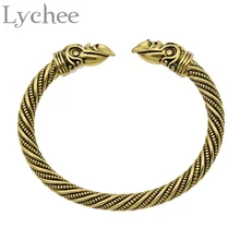 Lychee Vintage Viking Bracelet Bangle Silver Gold Color Crow Cuff Bangle Jewelry for Men Women