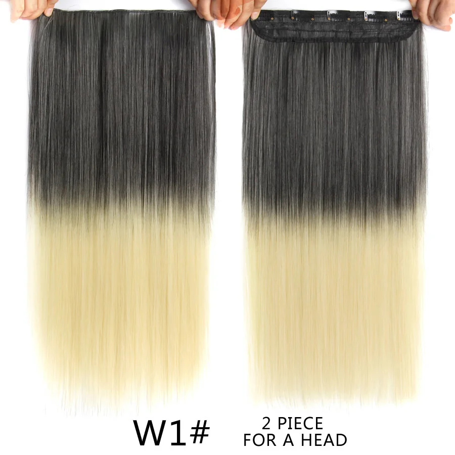 Alileader волос 22 дюймов длинные прямые клип в на наращивание волос Ombre Радуга Цвет Kanekalon синтетического 5 Зажимы в шиньон - Цвет: T1B/613