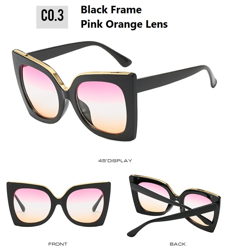 90408a, новинка, негабаритные Винтажные Солнцезащитные очки для женщин, фирменный дизайн, большая оправа, защита от уф400 лучей, роскошные солнцезащитные очки для женщин - Цвет линз: C3 Black Pink Orange