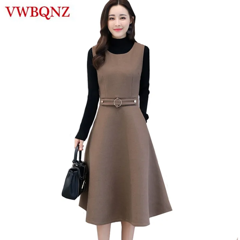 

Sleeveless Vest Wool Dress Women Clothing High-grade Elegant Slim Vest Dress Solid Casual Ladies Dress 2018 Autumn Winter New
