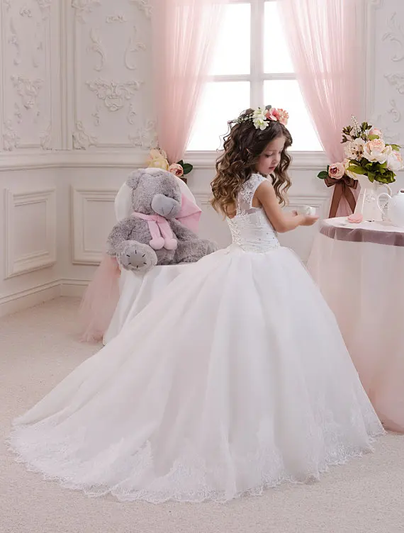 tulle and lace flower girl dress with heart cutout