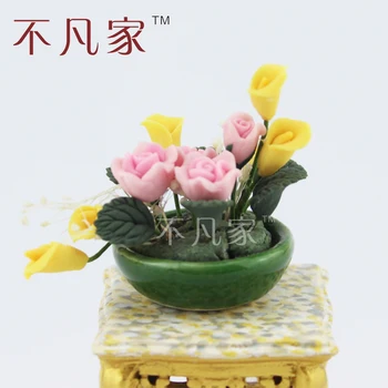 

Beautiful 1:12 Scale Dolls house Miniature decoration Pink and yellow Flower
