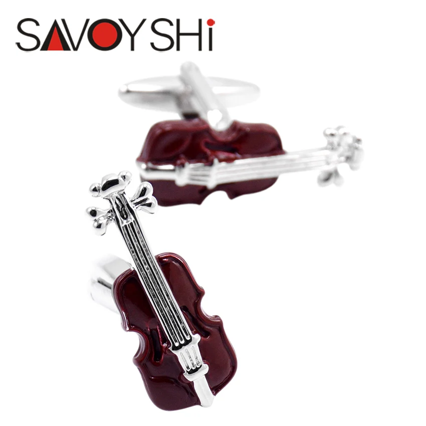 

SAVOYSHI Jewelry Brown Paint Violin Cufflinks for Mens Shirt Brand High Quality Classic Fashion Cufflinks Wedding abotoaduras