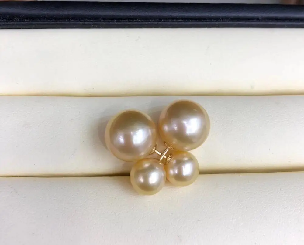 charming pair of 4-11mm south sea round gold pearl earring 18k