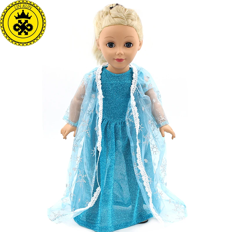 Girls Best Gift Elsa Blue Lace Dress American Girl Dolls Clothing of 18