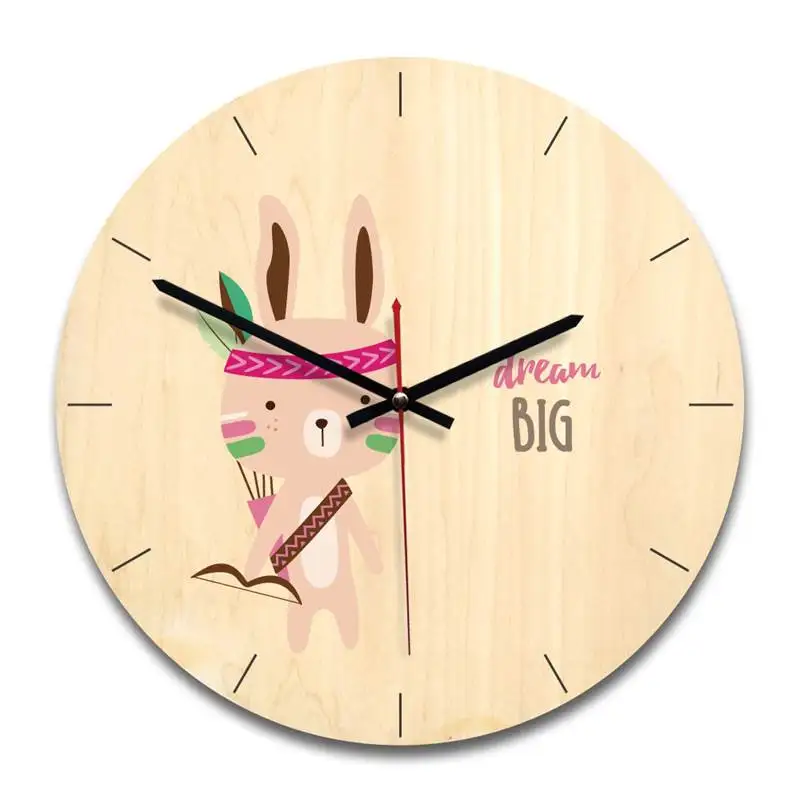 Retro Creative Cartoon Wall Clock 11inch European Minimalist Wooden Decorative Clock Animal,cat,lion,Kids Wall Clock Home Decor - Цвет: WPC004f