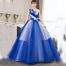 Fotos reais quinceanera vestidos de baile debutante flores artesanais um ombro doce 16 vestidos de baile azul