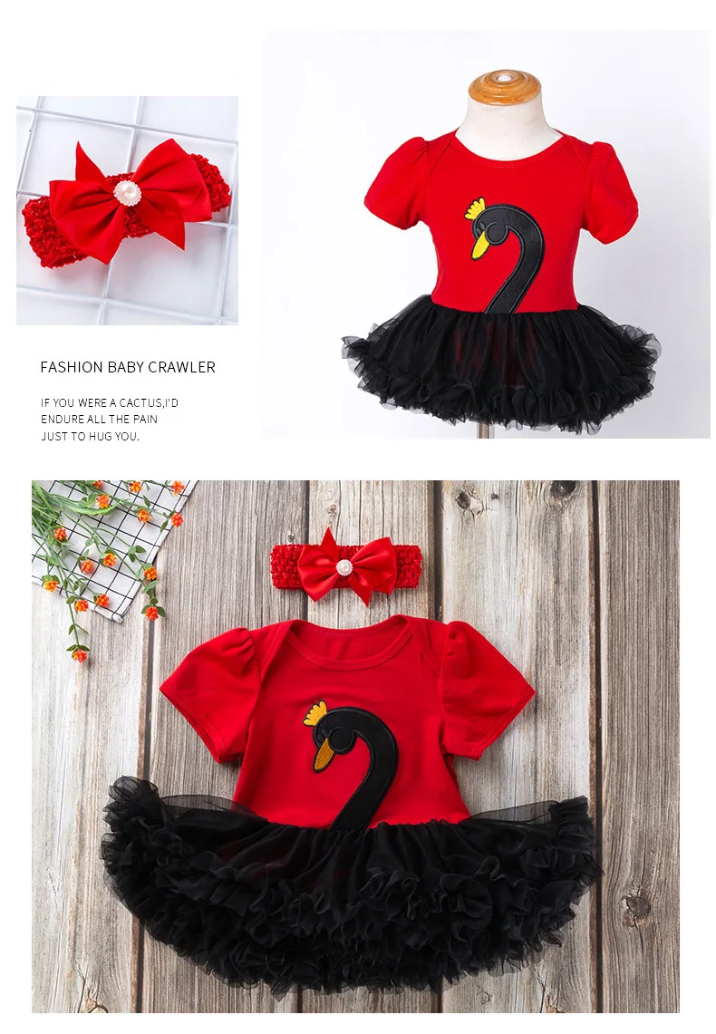 10Baby Girl Rompers Jumpsuit Dress Sets Summer Clothes Swan Short Sleeve Bowknot Headband Infant Girl Costume Kids Dress Body Baby Newborn Bodysuit Baby Girl Onesie yk024