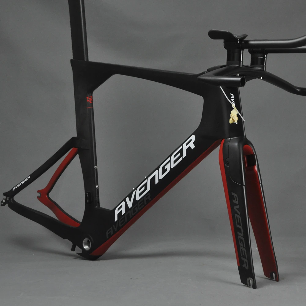 Best 700C Road Bike Frameset Time Trial Bicycle Triathlon Frame Black Red Painting with White AVENGER LOGO TM6 4