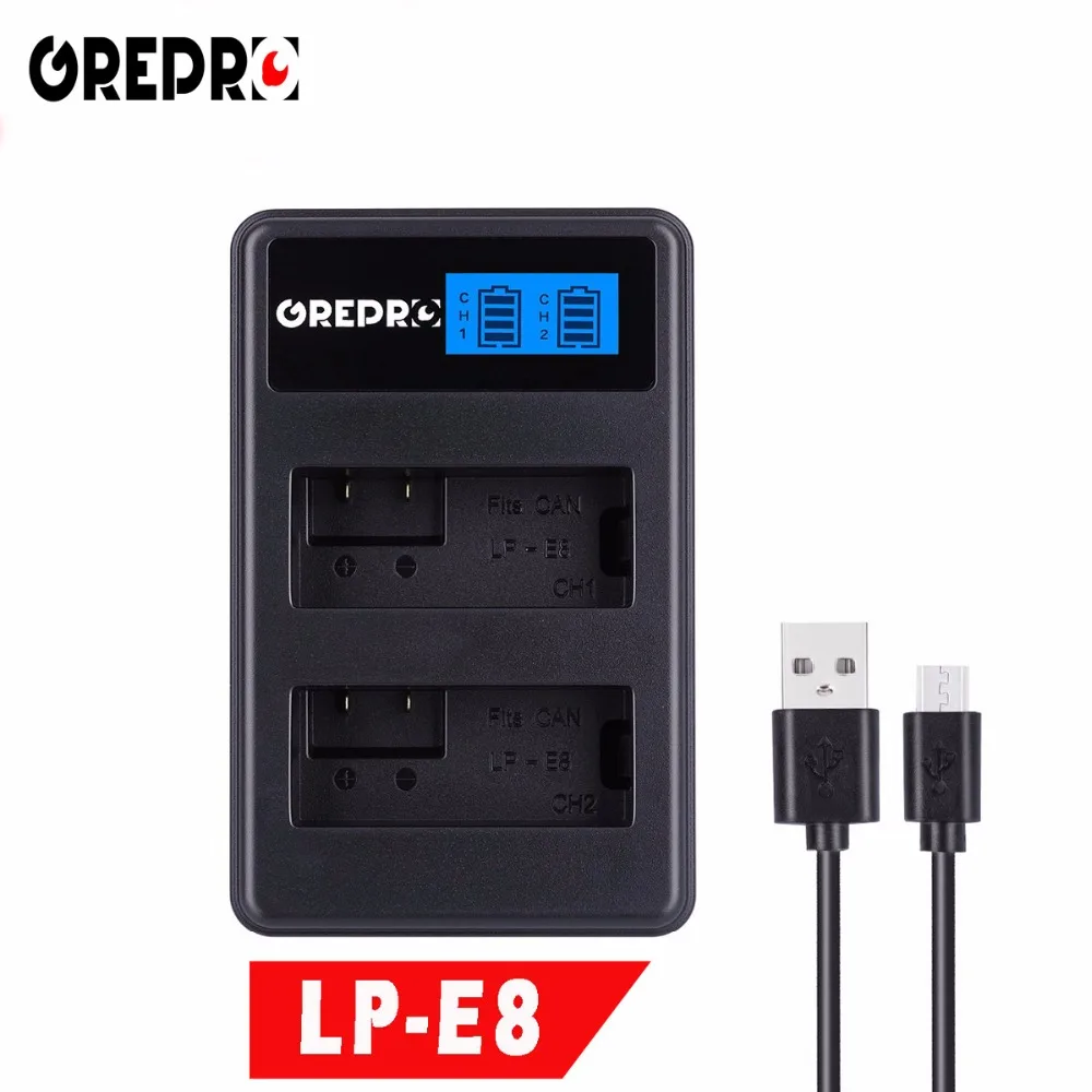 GREPRO LCD Display USB Dual Battery Charger for Canon LP-E8 LPE8 LP E8 Camera EOS 550D 600D 650D 700D X4 X5 X6i X7i T2i T3i GREPRO LCD Display USB Dual Battery Charger for Canon LP-E8 LPE8 LP E8 Camera EOS 550D 600D 650D 700D X4 X5 X6i X7i T2i T3i