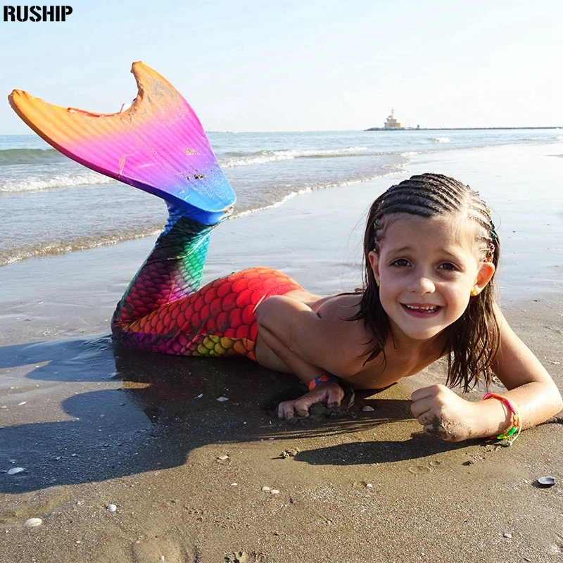 Children Girl Beginner Mermaid Tail Swimsuit footed Fish scale