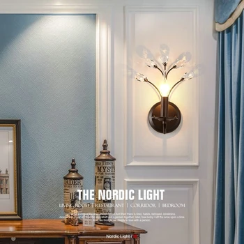 

Retro Iron Wall lamp Vintage Art Crystal Industrial light LED living room Bedroom bedside Sconce Lights Bathroom Home Decoration