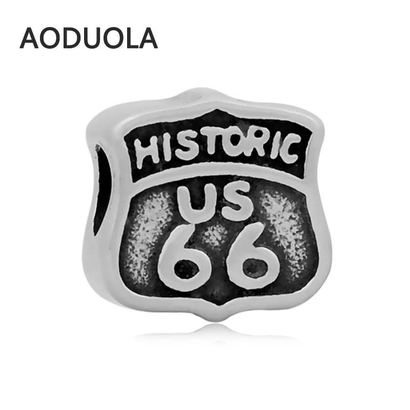 

2Pcs a Lot Stainless Steel US Route 66 beads DIY Big Hole Bead for Jewelry Making Fit For Pandora Charm Bracelet