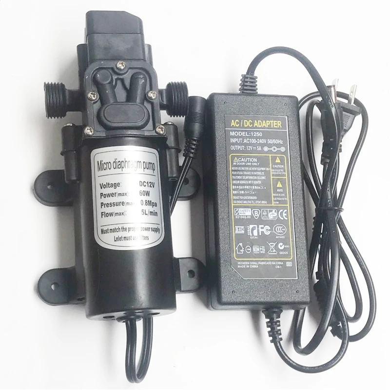 

Heman DC 12V 60W High Pressure Micro Diaphragm Water Pump Automatic Switch 5L/min with Power Supply