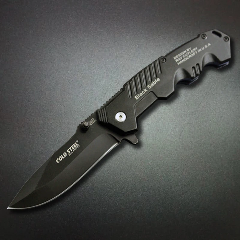 Mengoing Cold Steel Black Pocket Folding Knife 7Cr13Mov Steel Blade