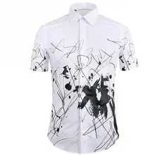 Новая мужская Повседневная рубашка с коротким рукавом, приталенная рубашка с принтом с чернилами, высокое качество, Camisa Masculina Chemise Homme Shirt 3XL