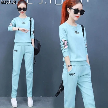

Women's Long Sleeve T-Shirt + Ankle-Length Pants 2PCS/Set O-Neck Letter Print Top + Elastic Waist Pockets Sports Suit