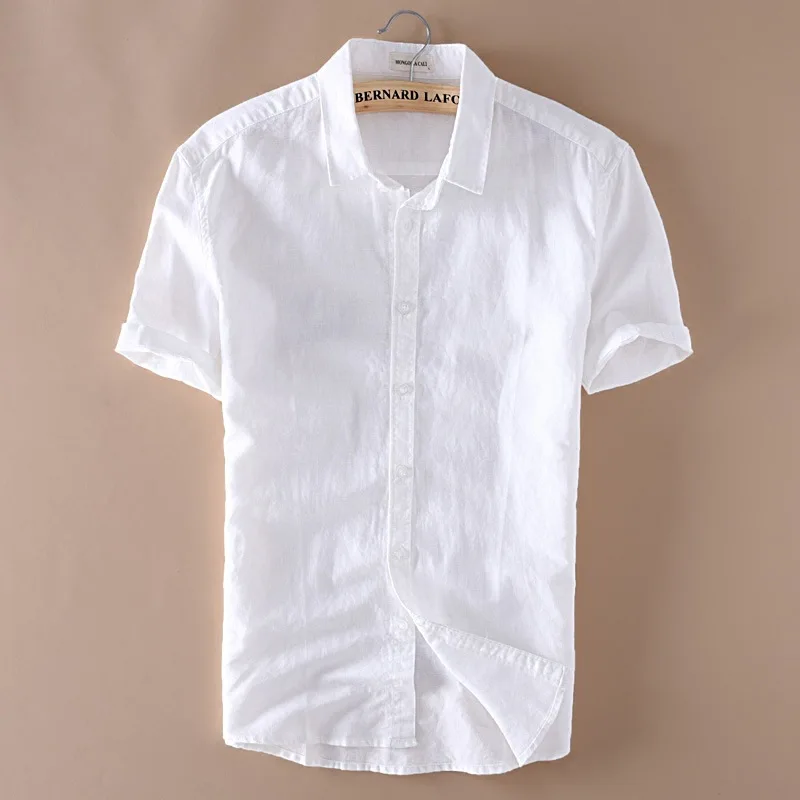

2018 simple and fresh short-sleeved cotton shirt men's thin section casual linen Slim linen shirt