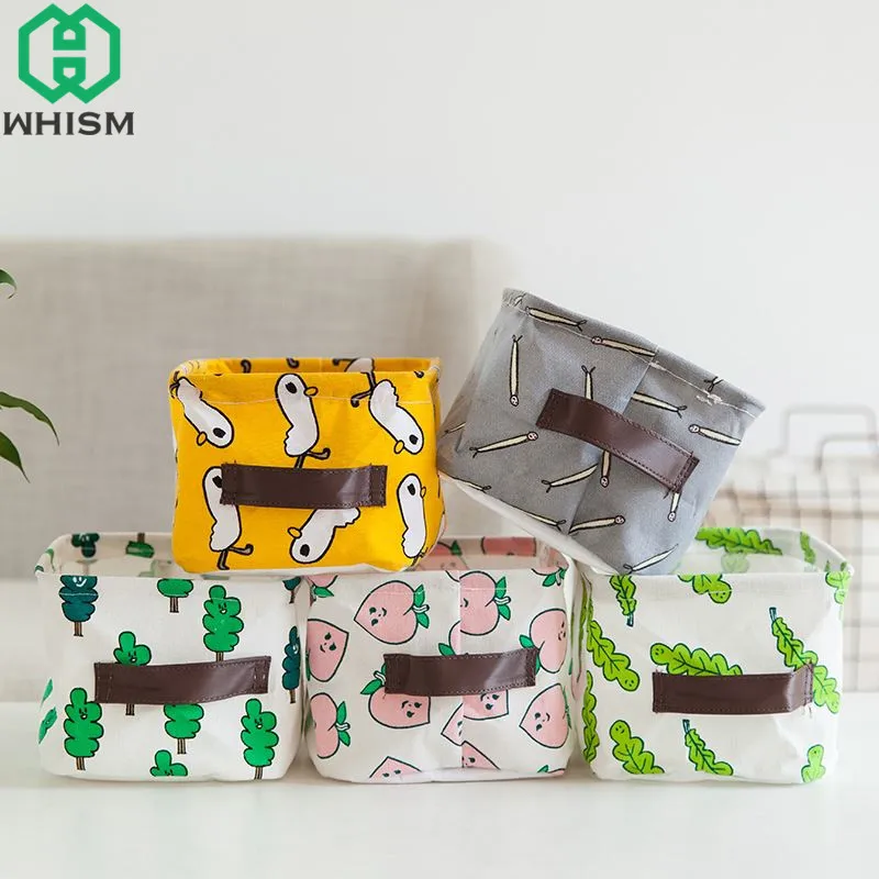 

WHISM Folding Storage Box Linen Cotton Storage Basket Makeup Organizer Sundries Magazine Container Clothing Storage Boxes Bins