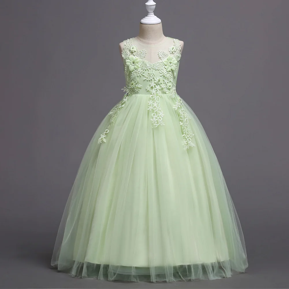 

Kids Fashion 2019 Children Clothing Girls Gauze Elegant Princess Wedding Dress Petal Appliques Sleeveless Ankle-Length Dress