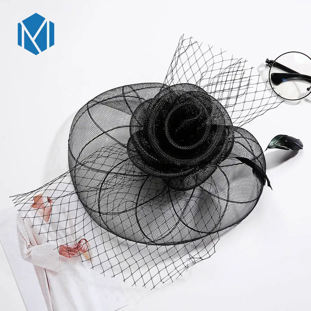

M MISM Women Hat Cocktail Wedding Party Church Hair Hoop Lace Flower Anchovies Lady Hair Accessories Hairpin Hairbands Headdress