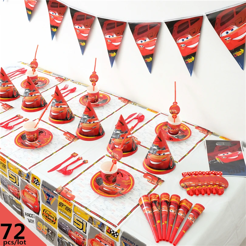 

72pcs Luxury Disney Cars-plex McQueen baby shower Kids Birthday Party Decoration Set Party Supplies Birthday Pack cupcake stand