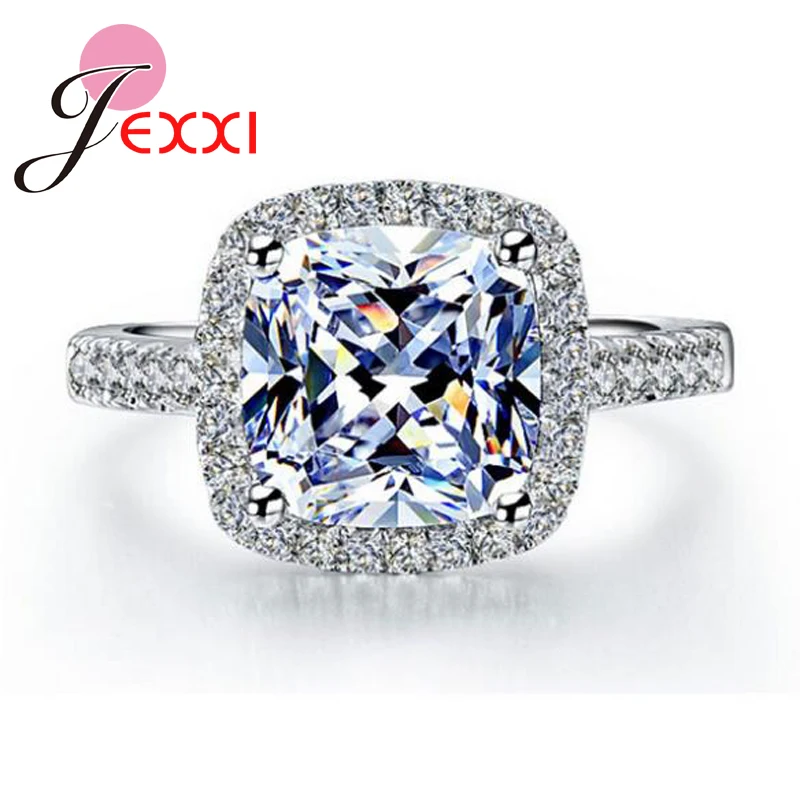 JEXXI Big Promotion Luxury Geniune 925 Sterling Silver Wedding Engagement Rings Super Shiny Cubic Zirconia Jewelry For Bridal