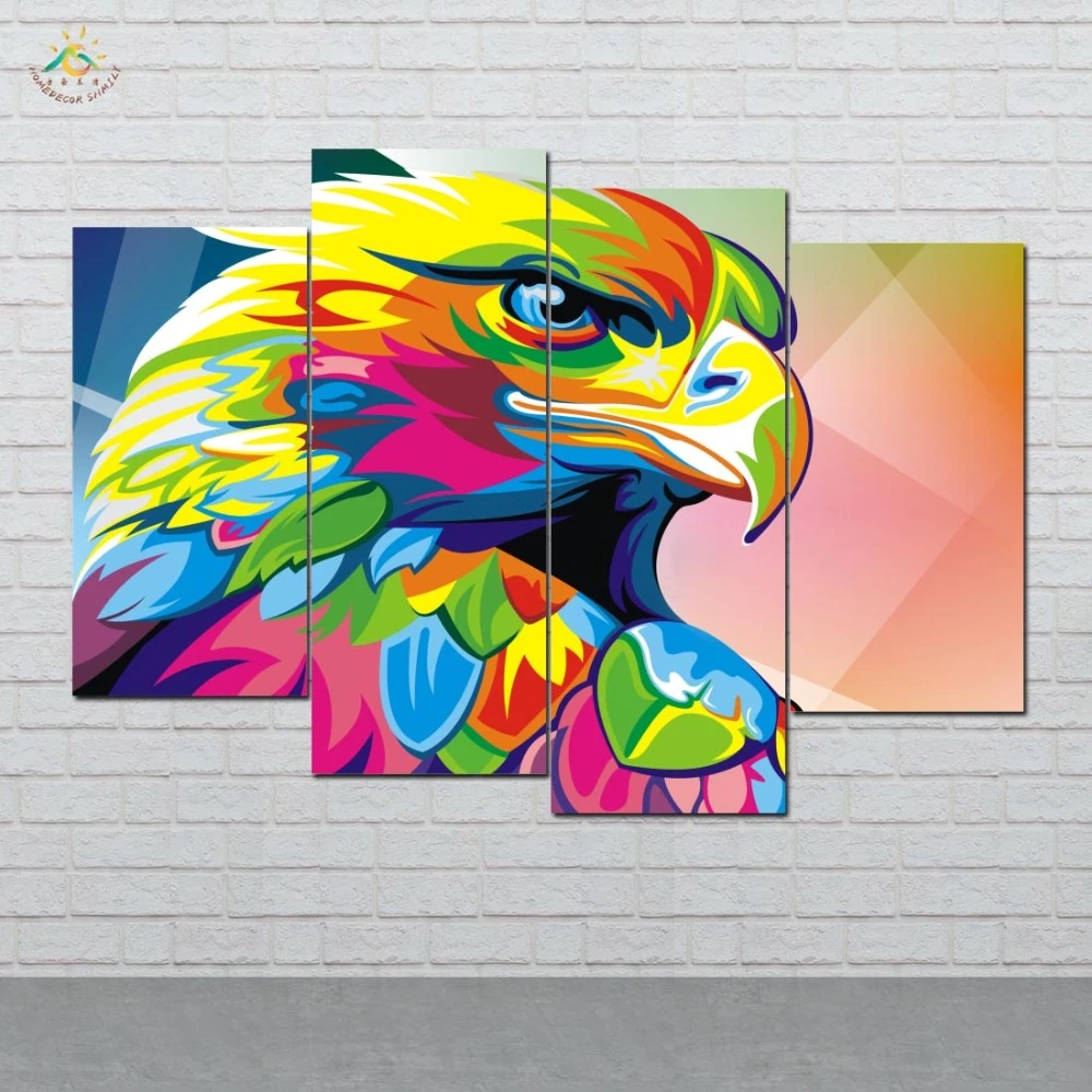 Cuadro de águila abstracta colorida y póster, pintura en lienzo, arte de  pared moderno, impresión Pop Art, imágenes de pared para sala de estar, 4  piezas|art pictures|canvas paintingmodular pictures - AliExpress