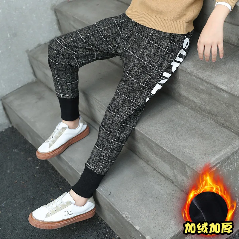 

Winter Pants Plus Velvet Thickening Kids Winter Casual Lattice Pants For Boys Winter Sweatpants For A Boy Keep Warm Overalls