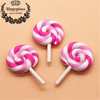

10pcs Kawaii CLay Rainbow Pink Pastel Swirl Handmade Lollipop Miniature Food Art Supply DIY Phone Case Decoration,28*45mm