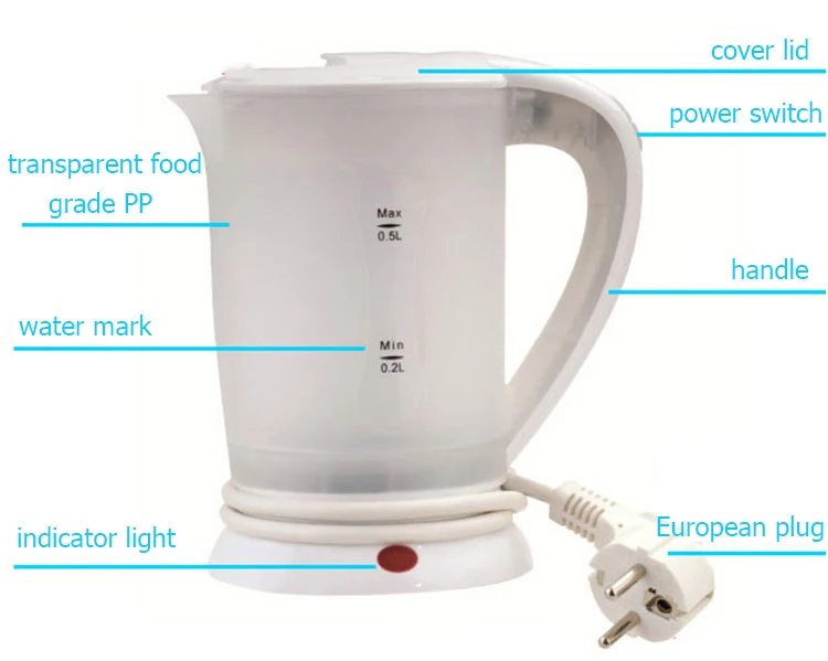 DMWD Электрический чайник с двойным напряжением для путешествий, котел для нагрева горячей воды, чайник, портативный мини-нагреватель, чашка для кипячения, 110 л, 220 В-в, ЕС, США
