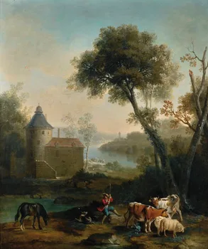 

Oil Painting Reproduction,handmade oil painting,Landscape with a castle in the background animated with a shepherd,Free Shipping