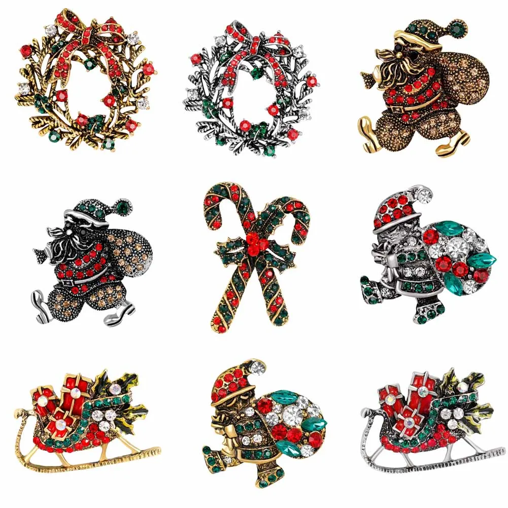 

Christmas Brooches Rhinestone Santa Claus Tree Stockings Snowman Bell Scarf Pins Brooches For Women Fashion Jewelry Pin