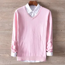 Suehaiwe бренд осень и зима новые мужские с v-образным вырезом свитшоты тренд хлопок тонкий вязаный мужской свитер Твердые модные chandail trui