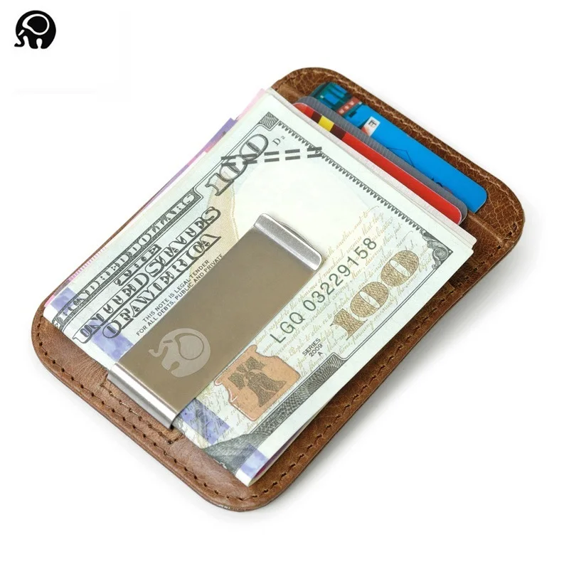 

Leather RFID Money Clip Men Card Pack Metal Cash Clips Clamp for Money Multifunction Anti-theft Credit Card Case Billfold Holder
