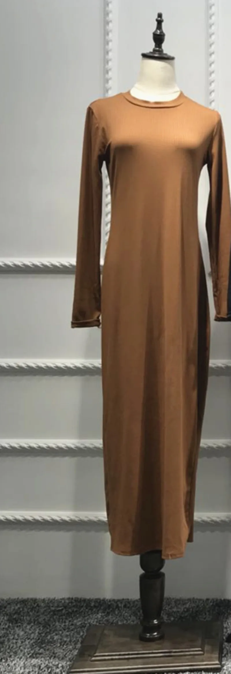 Женское элегантное мусульманское длинное вязаное Макси платье-кардиган кафтан длинные халаты арабское платье Ближний Восток Рамадан исламское - Цвет: Коричневый