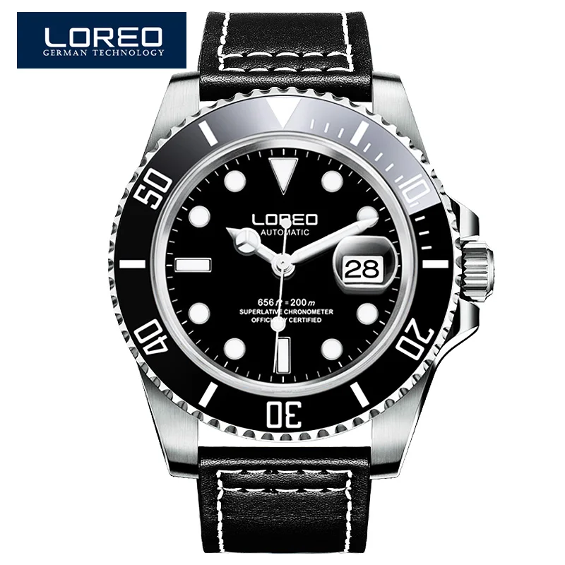 

LOREO 2017 fashion luxury brand diver watch automatic mechanical waterproof calendar scratch resistant simple business men watch
