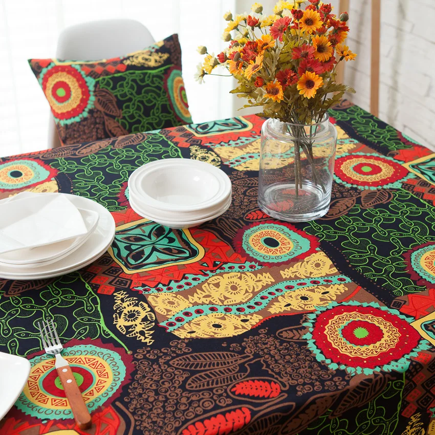  NarwalDate Linen Tablecloth Batik Mediterranean Bohemia Mexican Party Home Wedding Decor Rectangula