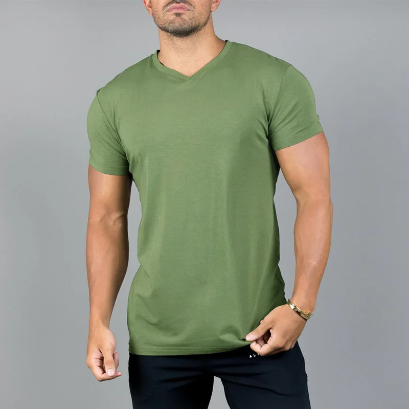 

Men T Shirts Short sleeve Gyms Alphalete Tees Tops V-neck Streetwear T-shirt Casual Fitness Bodybuilding Gyms Tshirt