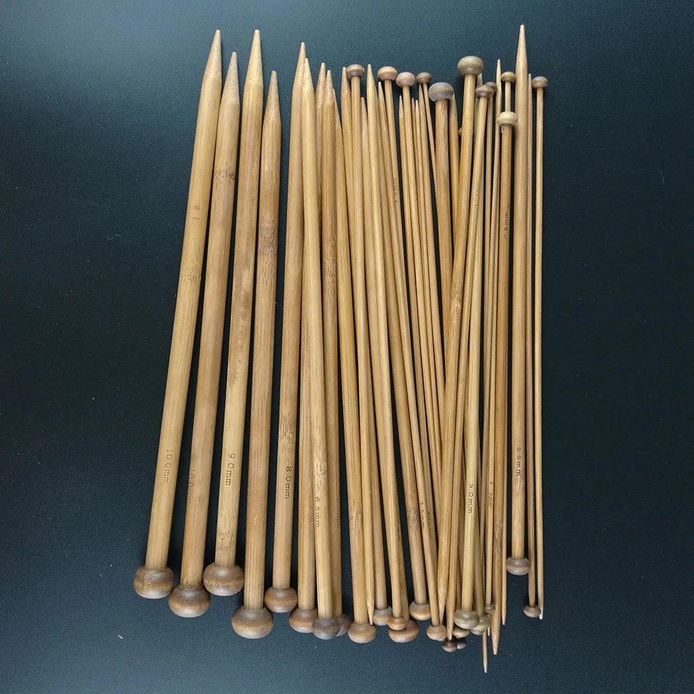 36Pcs/set 25cm Carbonized Bamboo Knitting Needles Set Single Pointed