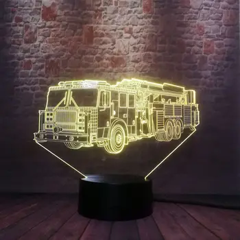 

Flash fire truck Model 3D Nightlight Visual Illusion LED 7 Colors Changing Flash Light Fire Engine Car Figure Toys