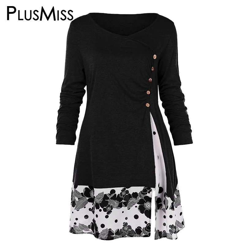 

PlusMiss Plus Size 5XL Draped Floral Printed Long Tunic T Shirts Women Spring 2019 Long Sleeve Tops Tees Big Size XXXXL XXXL XXL