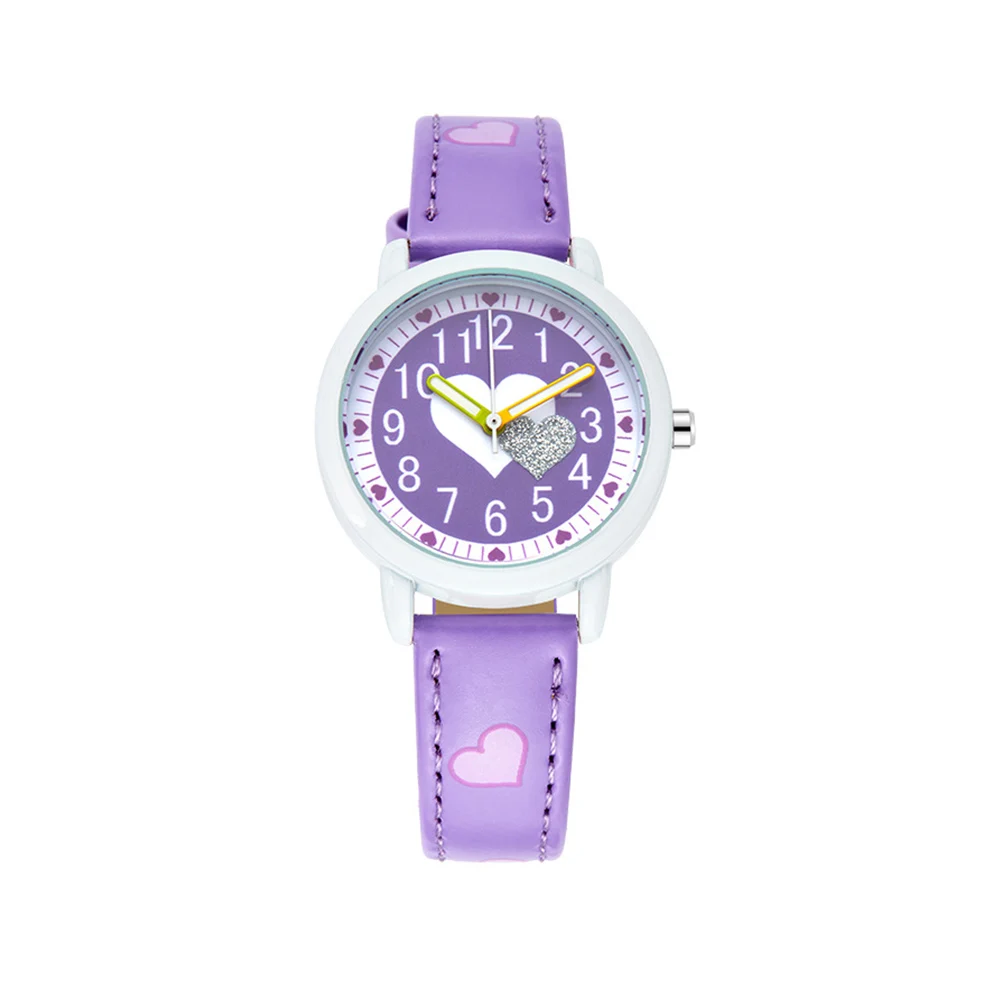 В форме сердца со стразами детские часы кожаный ремешок Кварцевые студенческие наручные часы для девочек женские часы reloj montre relogio - Цвет: Purple Watch