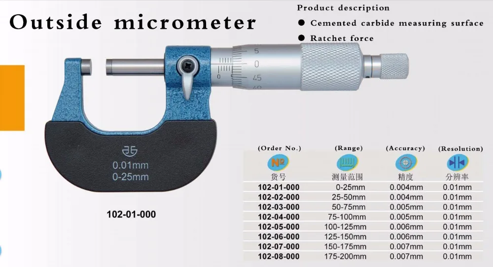 Buy outside micrometer high quality 0 25mm 25 50mm 50