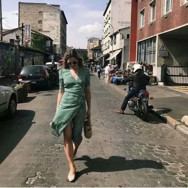 

2019 Fashion Women Floral Print Bohemian Dress Beach Split Maxi Dress Polka Dot V-Neck Sexy Dress