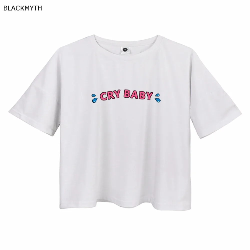 

Fashion Loose T-shirt Letters Printed CRY BABY Woman Summer O-neck S-L Short Shirts Pullovers