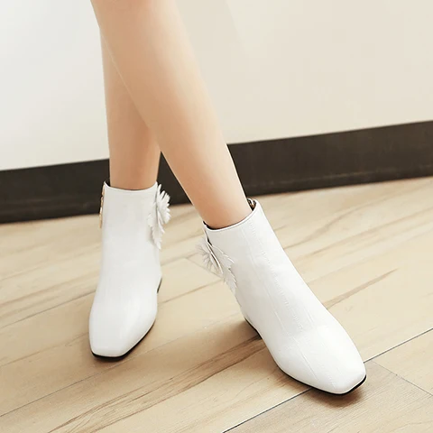 

Big Size 9 10 11-17 boots women shoes ankle boots for women ladies boots Flower trim side zipper