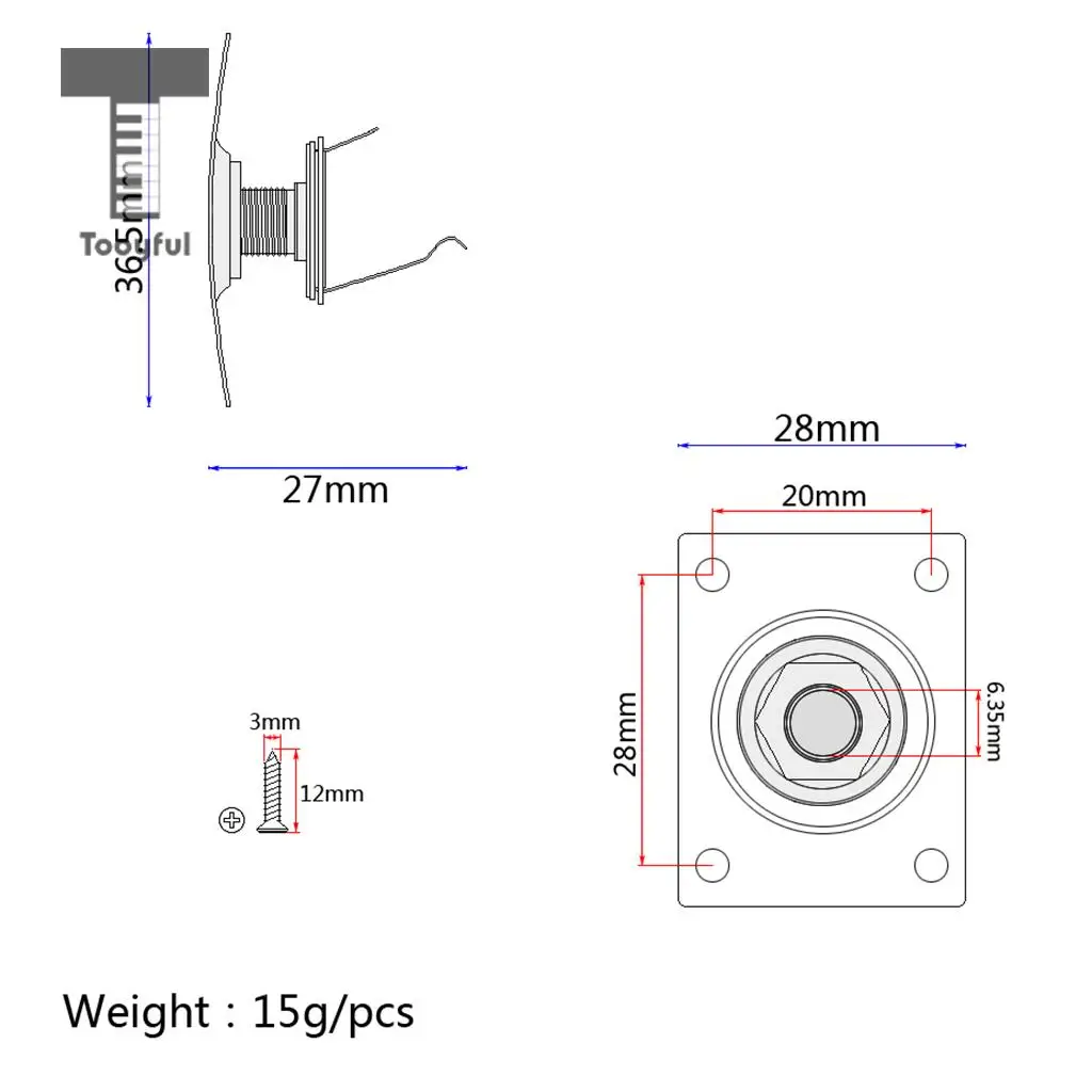 Tooyful Black Rectangle Output Guitar Jack Plate Socket 1/4'' for Electric Guitar Bass