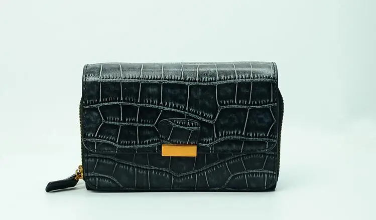 

Genuine leather crocodile rectangle women doule zip purse