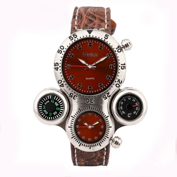 

2016 Luxury Brand Mens Watch Double Movent Military Analog Wrist Watch Decoration Compass Thermometer Multifunction Watch
